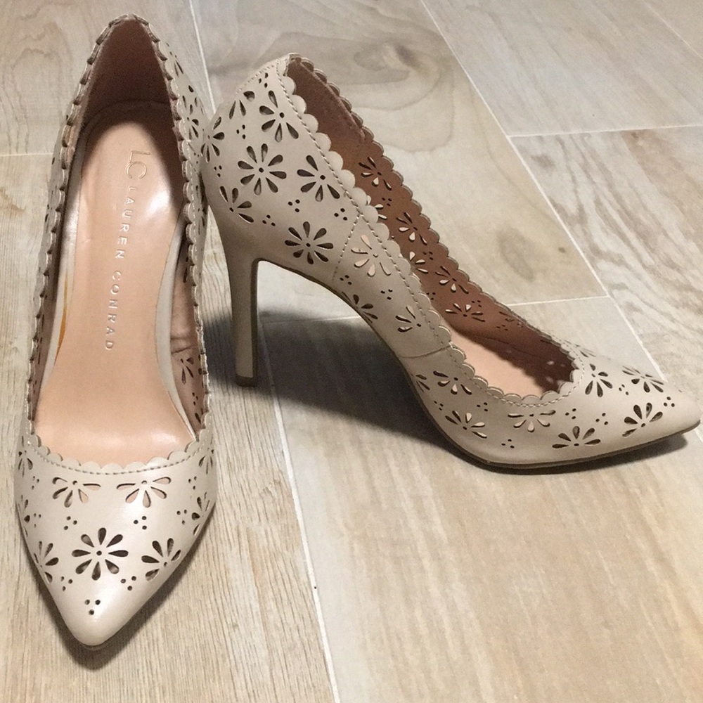 Lauren Conrad Nude Heels with Flower Detailing